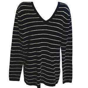 Tommy Hilfiger Navy Blue White Stripe V Neck Sweater M